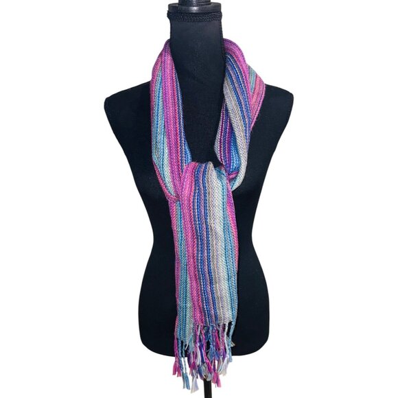 Vintage Melman Alpaca Wool Scarf Boho Pastel Rainbow Striped Fringe Bohemian - Picture 1 of 6